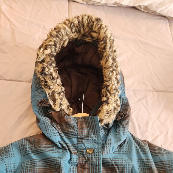 Roxy plaid snowboarding ski snow mobile jacket coat fur - Picture 4 of 15